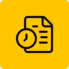 Document with clock icon on yellow background.