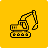 Excavator icon on yellow background.