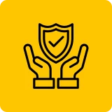 Hands holding shield with checkmark icon.