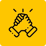Handshake icon on yellow background.