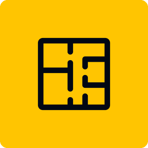 Floor plan icon on yellow background.